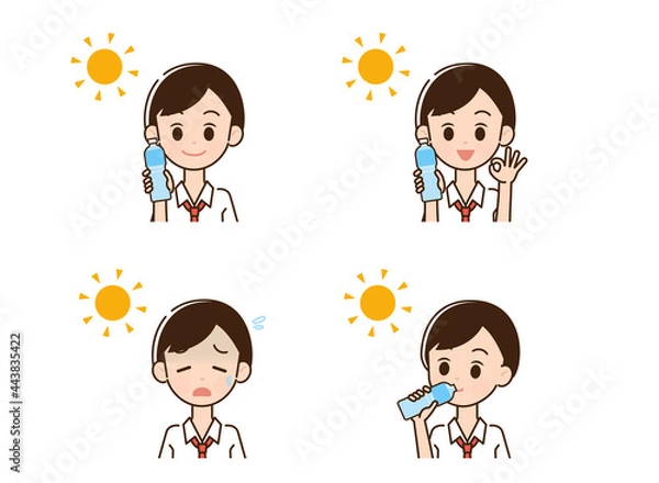 Fototapeta 熱中症対策をする男性のイラスト