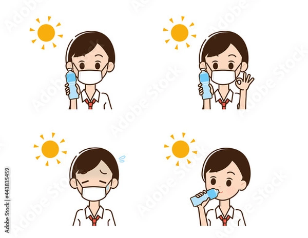 Fototapeta 熱中症対策をする男性のイラスト