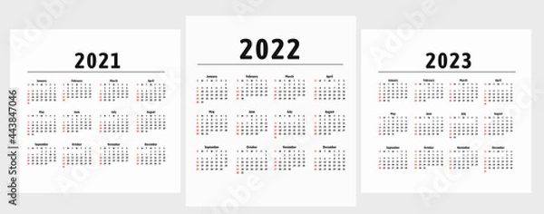 Fototapeta Calendar 20212022 2023 years. Vector. Week starts on Sunday. 