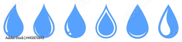 Fototapeta Water drop in flat style. Blue water drops set. Vector