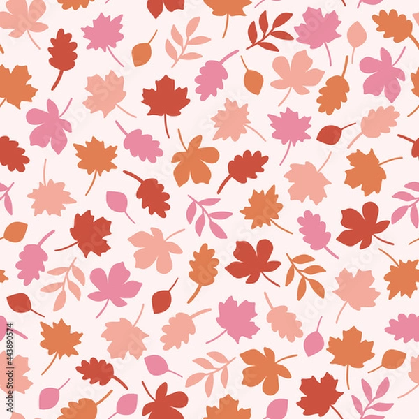 Fototapeta Colorful Red, Orange, Pink Fall Leaves Autumn Seamless Pattern Background