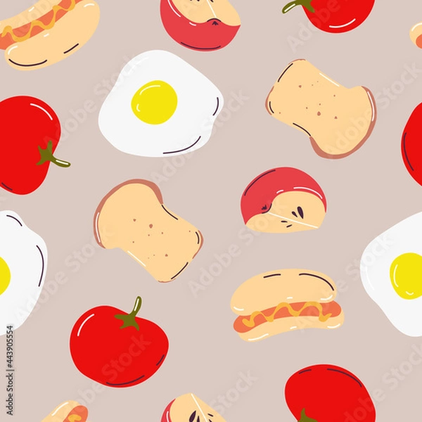 Fototapeta Vector pattern of products for breakfast.