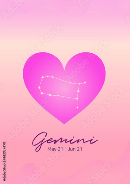 Obraz 핑크 하트에 쌍둥이자리 생일 별자리	
