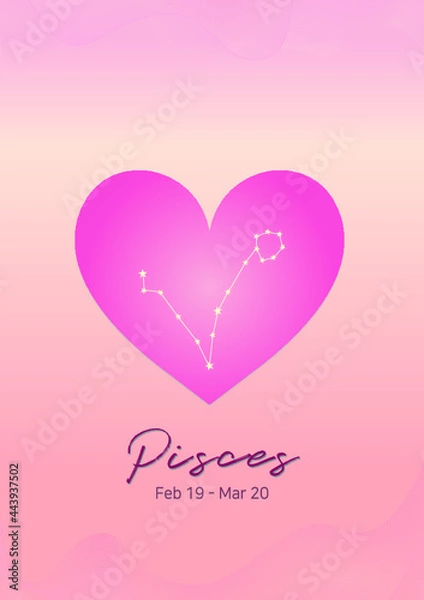 Obraz 핑크 하트에 물고기자리 생일 별자리	
