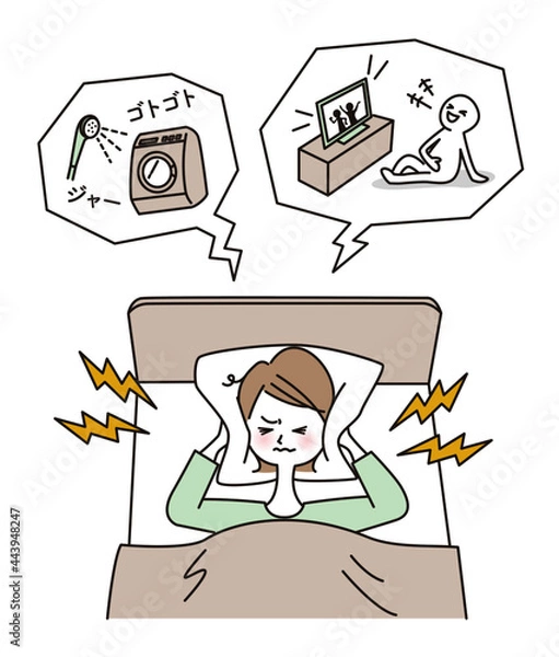 Obraz 騒音に悩まされ寝られない女性