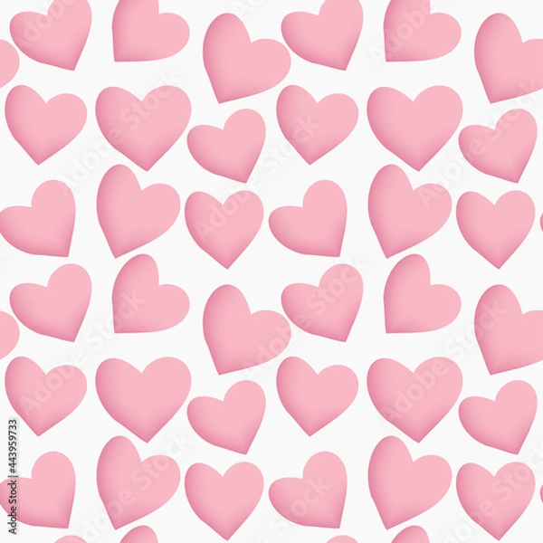 Fototapeta Seamless pattern of hearts pink color on white background, vector drawing