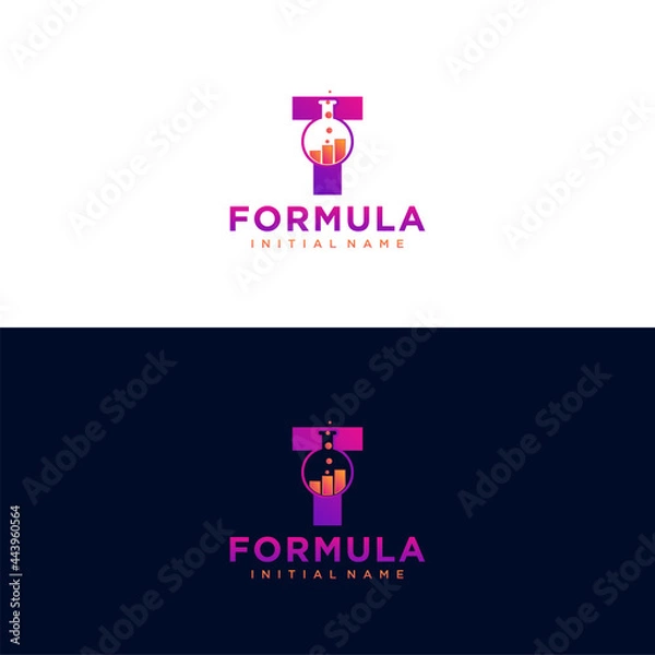 Fototapeta Modern initial letter T formula botlle lab logo. simple icon, template design art
