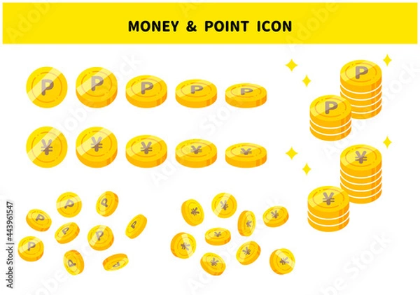 Obraz ポイント　お金　円　つやつやコイン　ポイ活　アイコン　フラットデザイン

