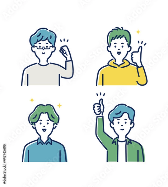 Fototapeta 若い男性の表情とジェスチャーのイラスト素材セット