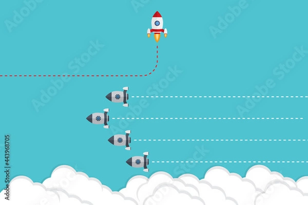 Fototapeta Different Approach - Different Direction. Group of rockets flying in one direction and with one individual flying in the different way, can be used leadership/individuality concepts.	