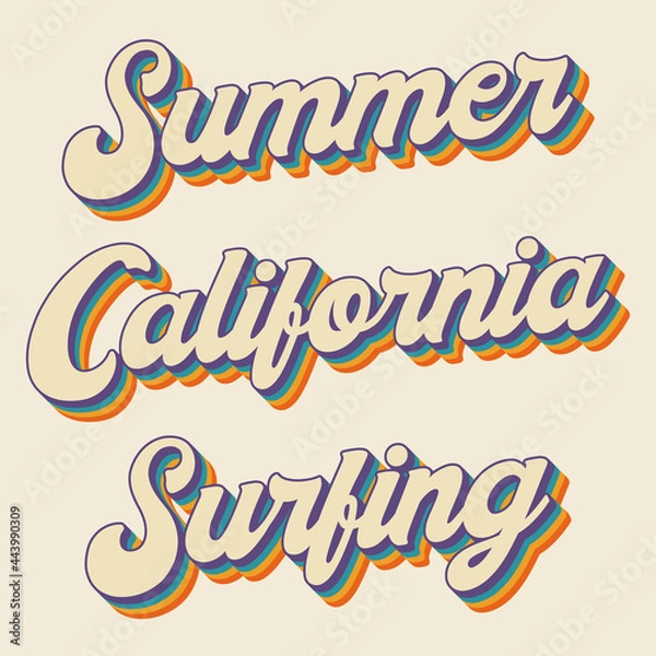 Fototapeta california surfing groovy retro summer typography vector elements vintage 70's design 