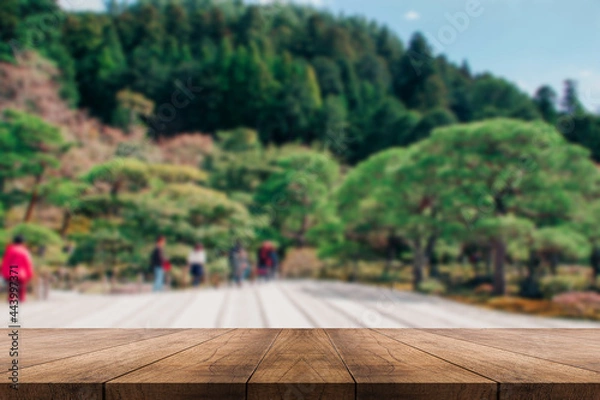 Obraz 3D rendering, wooden top table on isolate blurred and light background