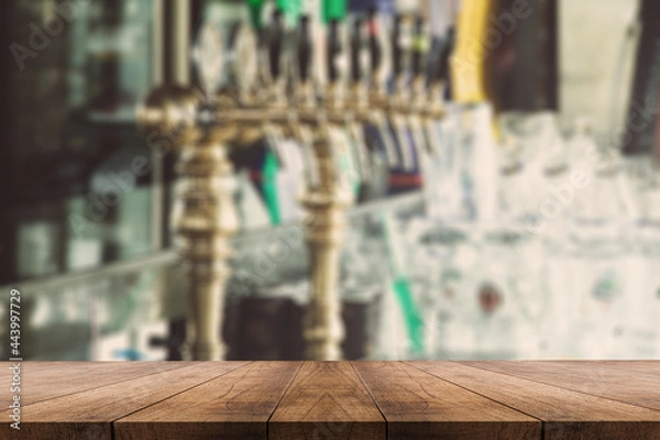Fototapeta 3D rendering, wooden top table on isolate blurred and light background