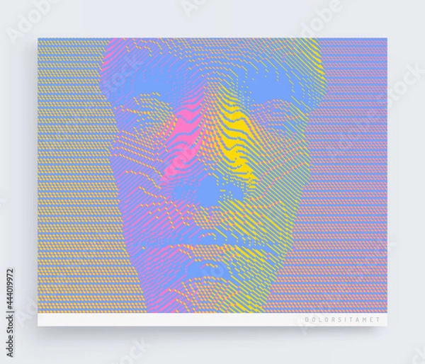 Fototapeta Illustration of an man's face created from small cubes. Anonymous social masking. Technology and robotics concept. Voxel art. 3D vector illustration.