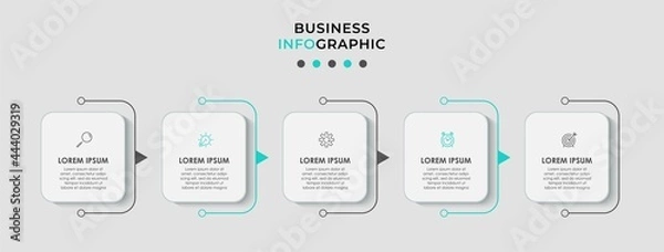 Fototapeta Vector infographic template with icons and 5 options or steps. Infographics for business concept. Can be used for presentations banner, workflow layout, process diagram, flow chart, info graph.