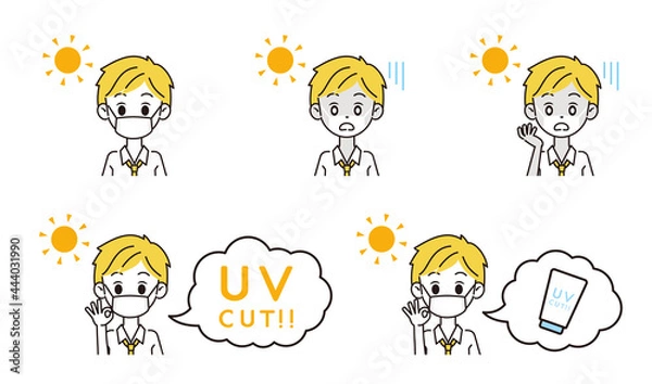 Fototapeta 日焼け対策をする男性のイラスト