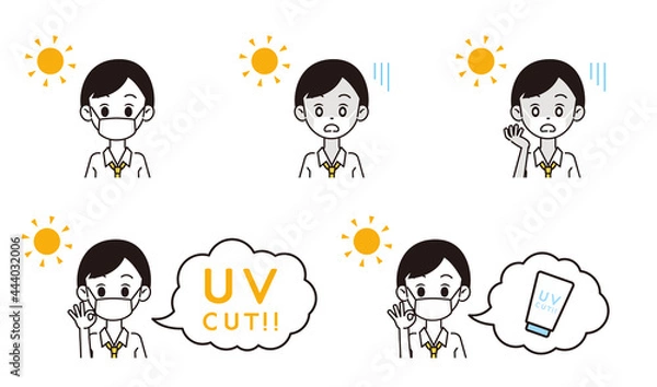 Fototapeta 日焼け対策をする男性のイラスト