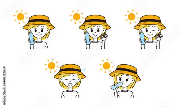Fototapeta 熱中症対策をする女性のイラスト