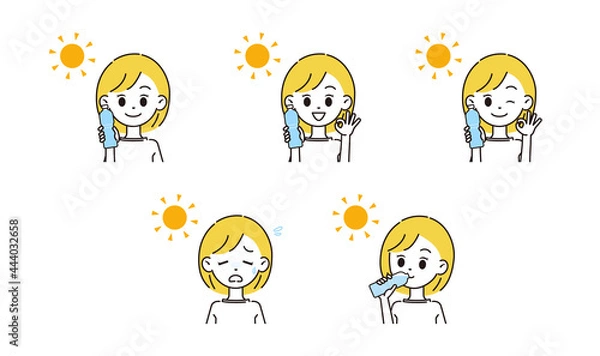 Fototapeta 熱中症対策をする女性のイラスト