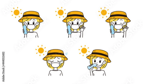 Fototapeta 熱中症対策をする女性のイラスト
