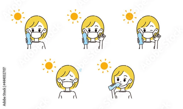 Fototapeta 熱中症対策をする女性のイラスト