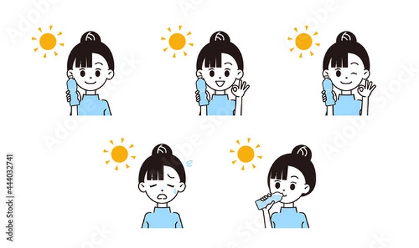 Fototapeta 熱中症対策をする女性のイラスト