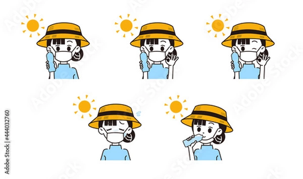 Fototapeta 熱中症対策をする女性のイラスト