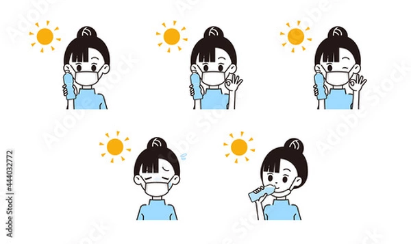 Fototapeta 熱中症対策をする女性のイラスト