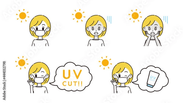 Fototapeta 日焼け対策をする女性のイラスト