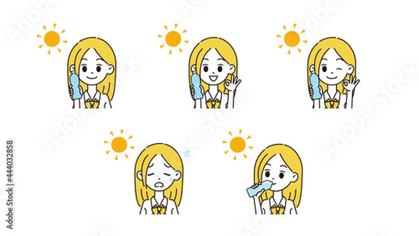 Fototapeta 熱中症対策をする女性のイラスト