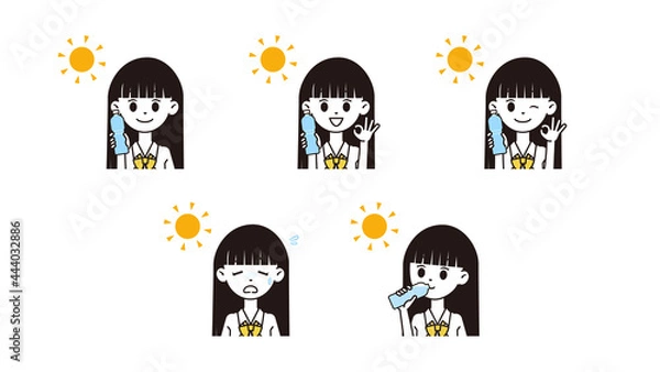 Fototapeta 熱中症対策をする女性のイラスト
