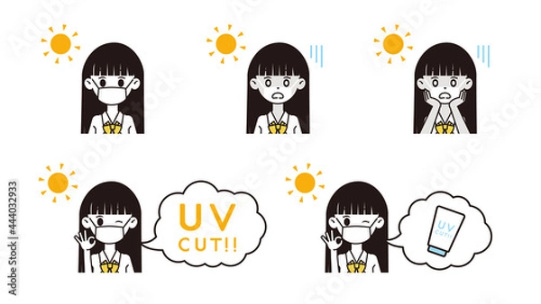 Fototapeta 日焼け対策をする女性のイラスト