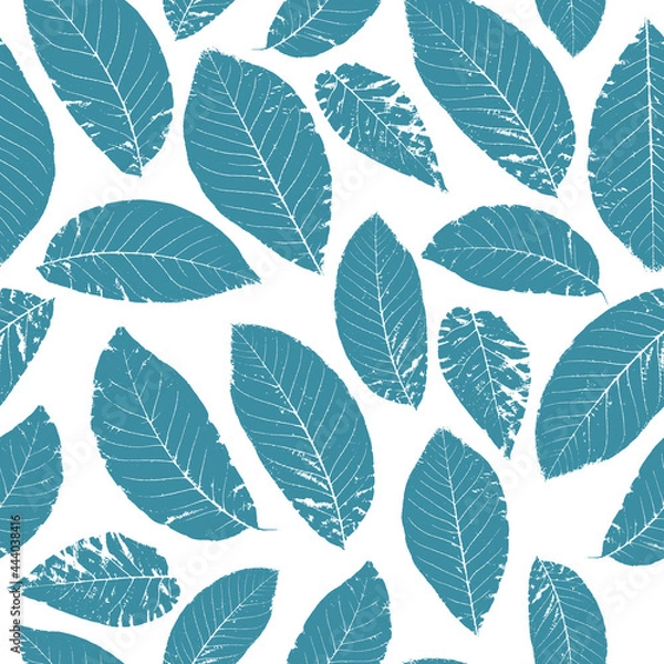 Obraz Vector seamless pattern with blue leaves on white background