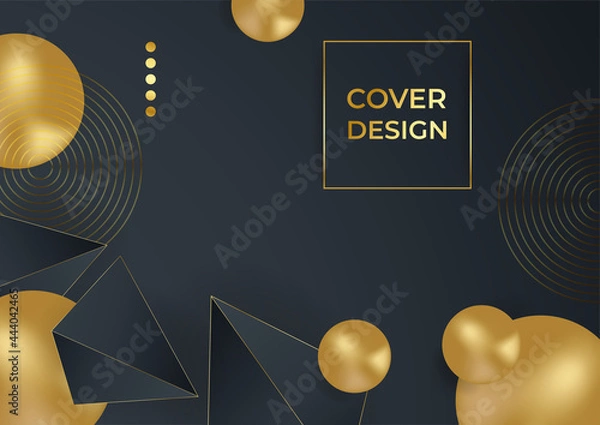 Fototapeta Hexagonal triangle square abstract metal background with light and golden lines.