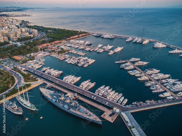 Obraz Aerial view from Marina Flisvos with yatches' motifs at the sunset