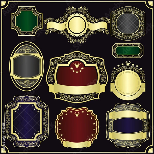 Obraz Vector set of the gold framing for labels -  style vintage