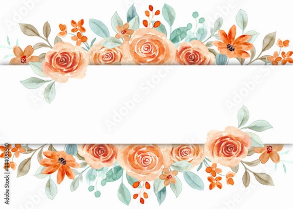 Fototapeta Watercolor rose flower border