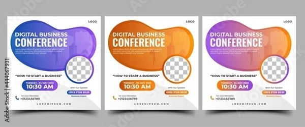 Fototapeta Digital business conference social media post template design. Modern square banner with place for the photo. Usable for social media, banner, and website.