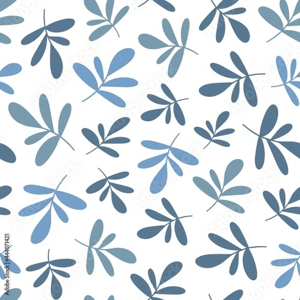 Fototapeta seamless vector pattern with blue leaves on a white background.