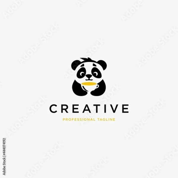 Fototapeta panda tea cup logo vector icon illustration