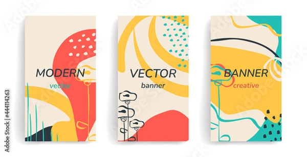 Fototapeta Bright trendy vector template for social media posts, banners, mobile apps, web and internet advertising with place for text. Abstraction, creative flowers, juicy summer colors yellow, orange, blue