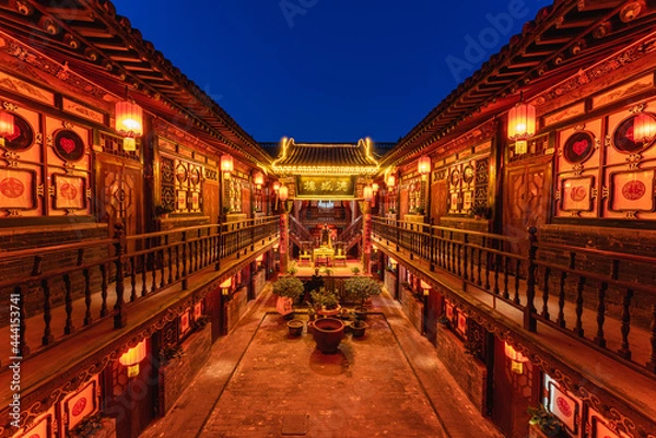 Obraz Night view of ancient Chinese traditional residential buildings in Pingyao old Town, Shanxi, China