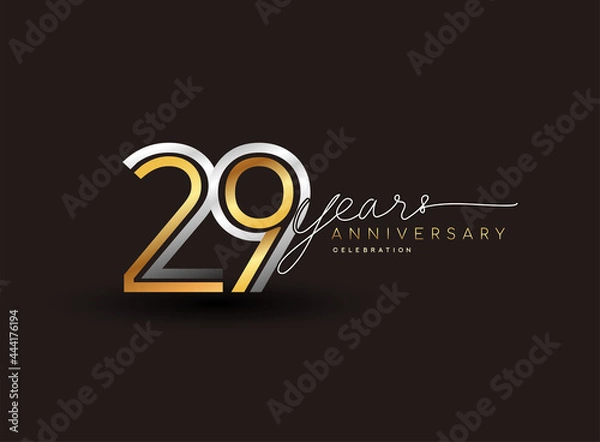 Fototapeta 29th years anniversary logotype with multiple line silver and golden color isolated on black background for celebration event.