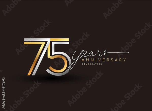 Fototapeta 75th years anniversary logotype with multiple line silver and golden color isolated on black background for celebration event.