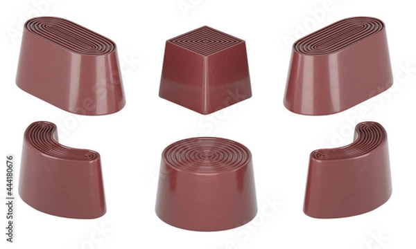 Fototapeta Realistic 3d illustration of a sweet set of six different chocolate candies on a white background