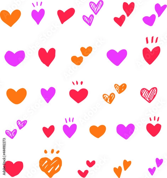 Fototapeta かわいい手描きのハート詰め合わせ　カラフル