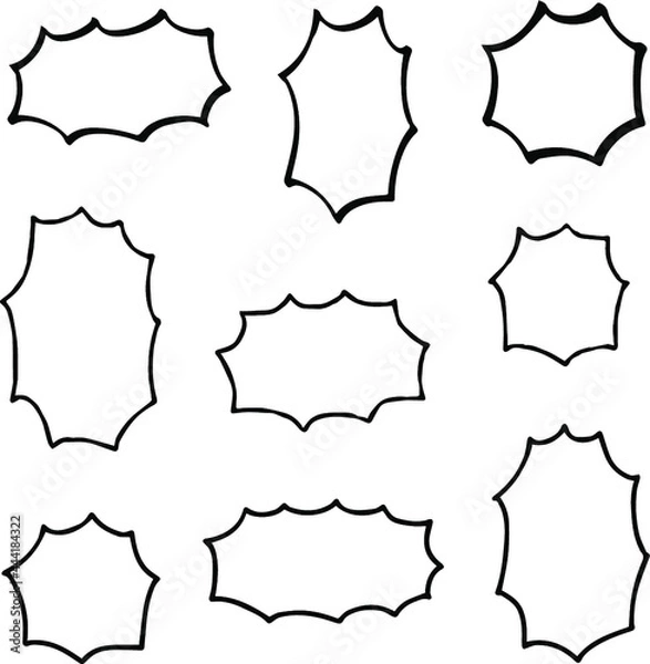 Fototapeta 【イラスト素材】漫画風ふきだし詰め合わせ　叫び・大声　白黒