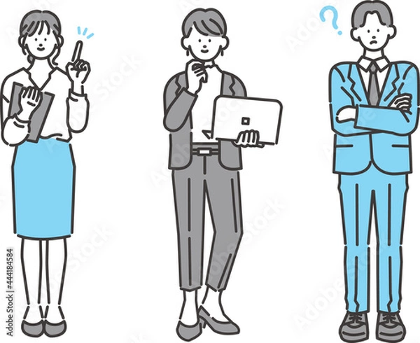 Obraz ビジネスパーソンセット 疑問と解決イメージ 全身イラスト ベクター素材