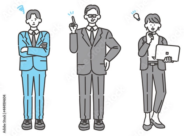 Obraz ビジネスパーソンセット 疑問と解決イメージ 全身イラスト ベクター素材