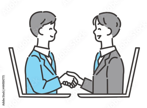 Obraz オンライン上で笑顔で握手する 男性イラスト ベクター素材